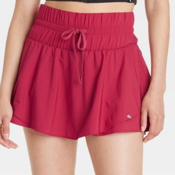 Women's High Rise Flowy Short With Shorts Underneath -  JoyLab Lollipop Red XXL - Picture 1 of 16